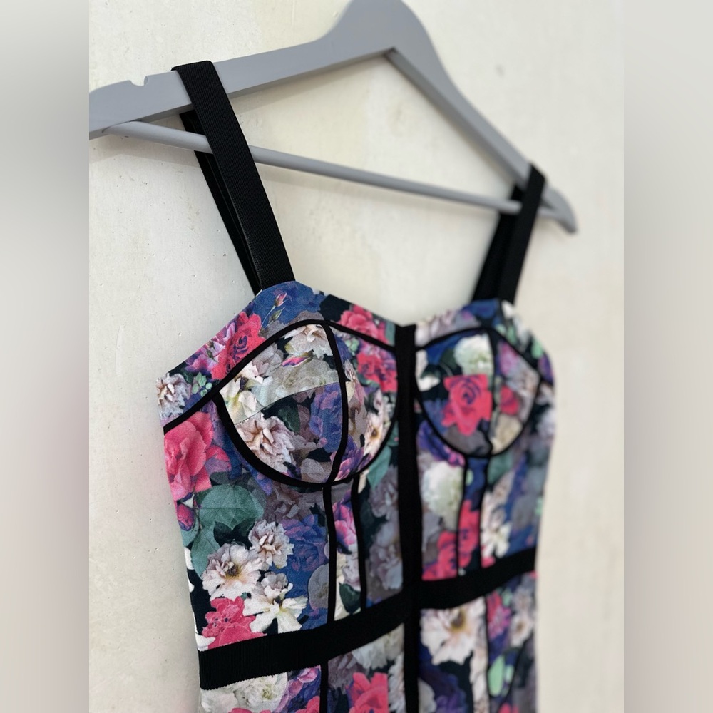 REBECCA MINKOFF Floral Bustier 100% Rayon Cocktail Wedding Guest Dress Size 0 - Picture 4 of 13